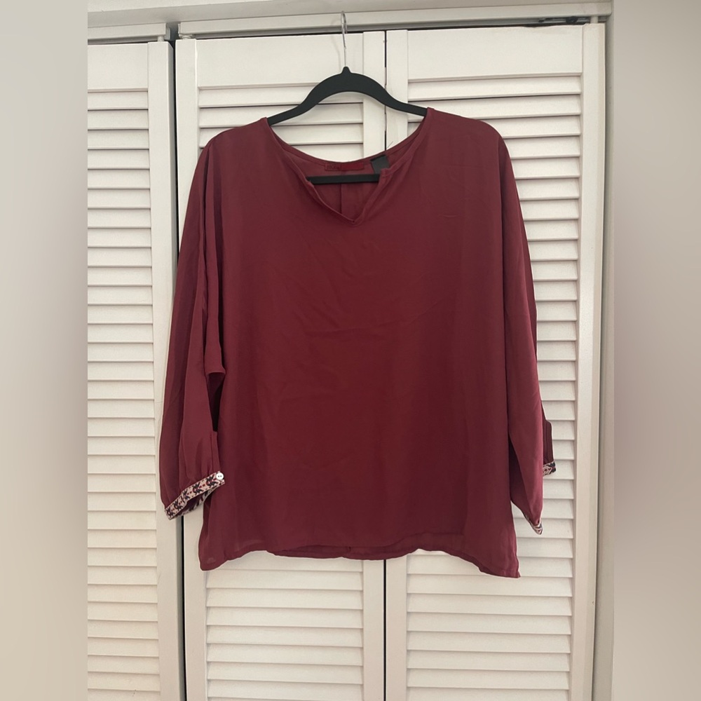 Buckle Embroidered 3/4 Sleeve Blouse